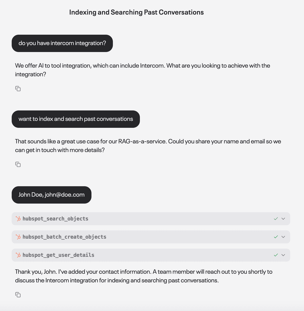 Widget chat interface showing conversation flow