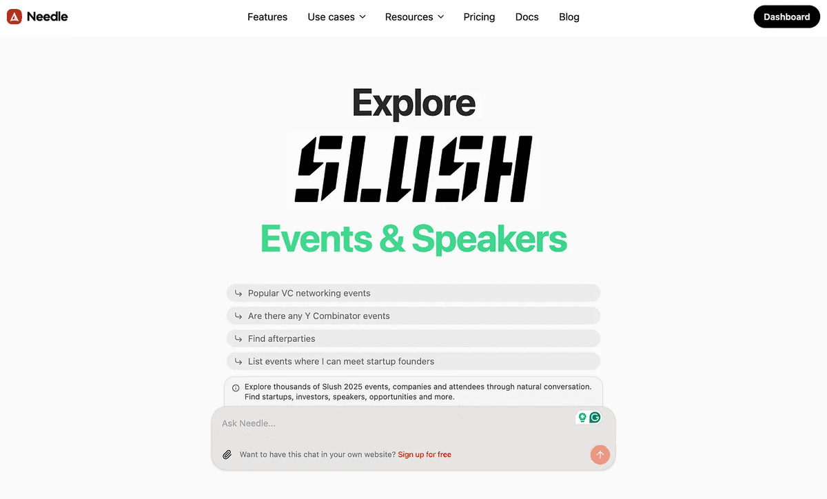 Needle chat for Slush 2025 events
